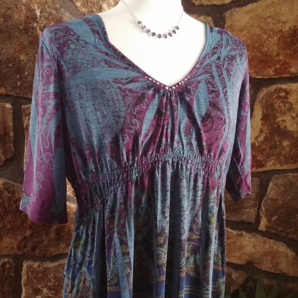 ONE WORLD Tops - One World BOHO top - Med - embellished neck